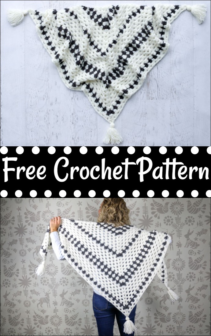Newsprint Crochet Granny Stitch Shawl