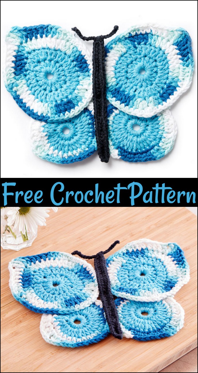 Butterfly Free Crochet Dishcloth