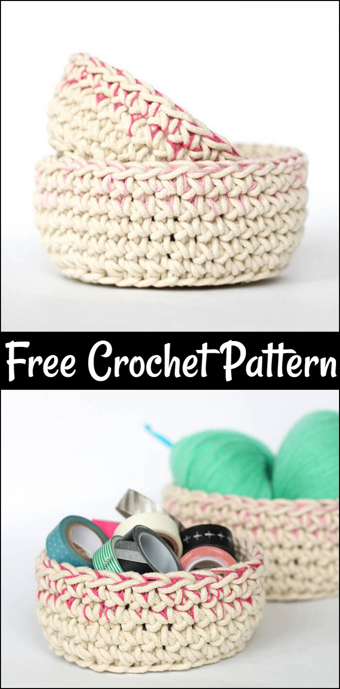 Color Block Crochet Baskets Free Pattern