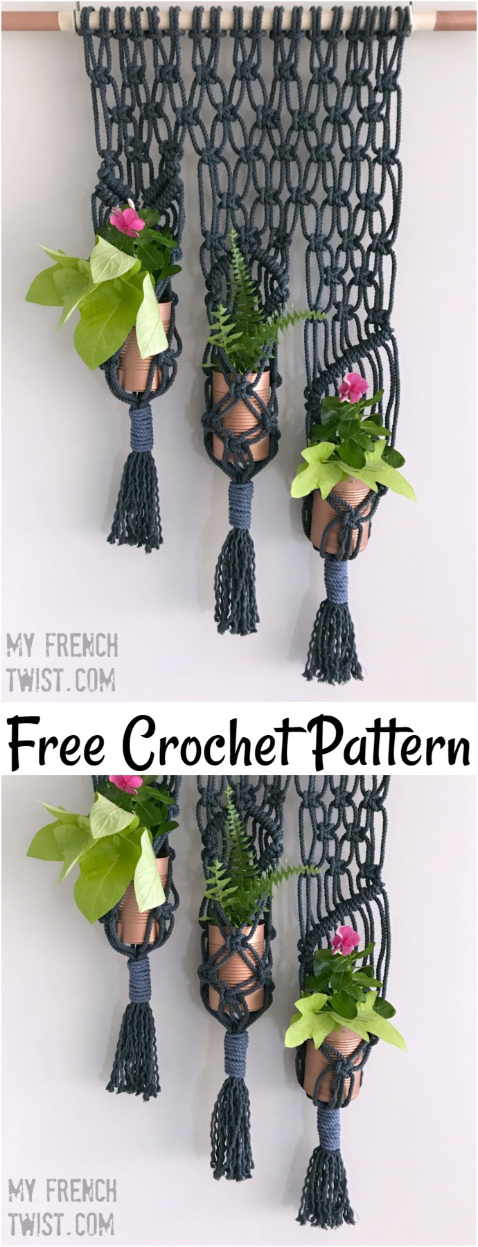 Free Crochet macrame 3 Pot Planter