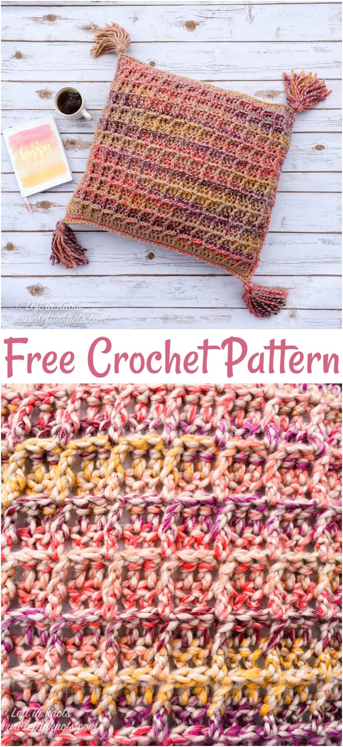 Waffle Stitch Throw Pillow Free Crochet Pattern